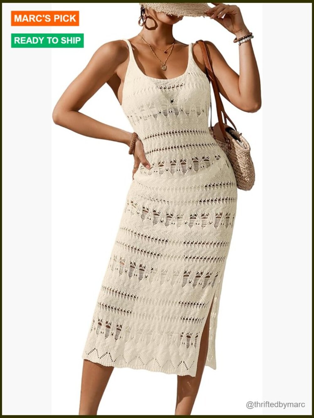 Slim Crochet Floral Knit Swimsuit Coverup Midi Dress Side Slit Beach